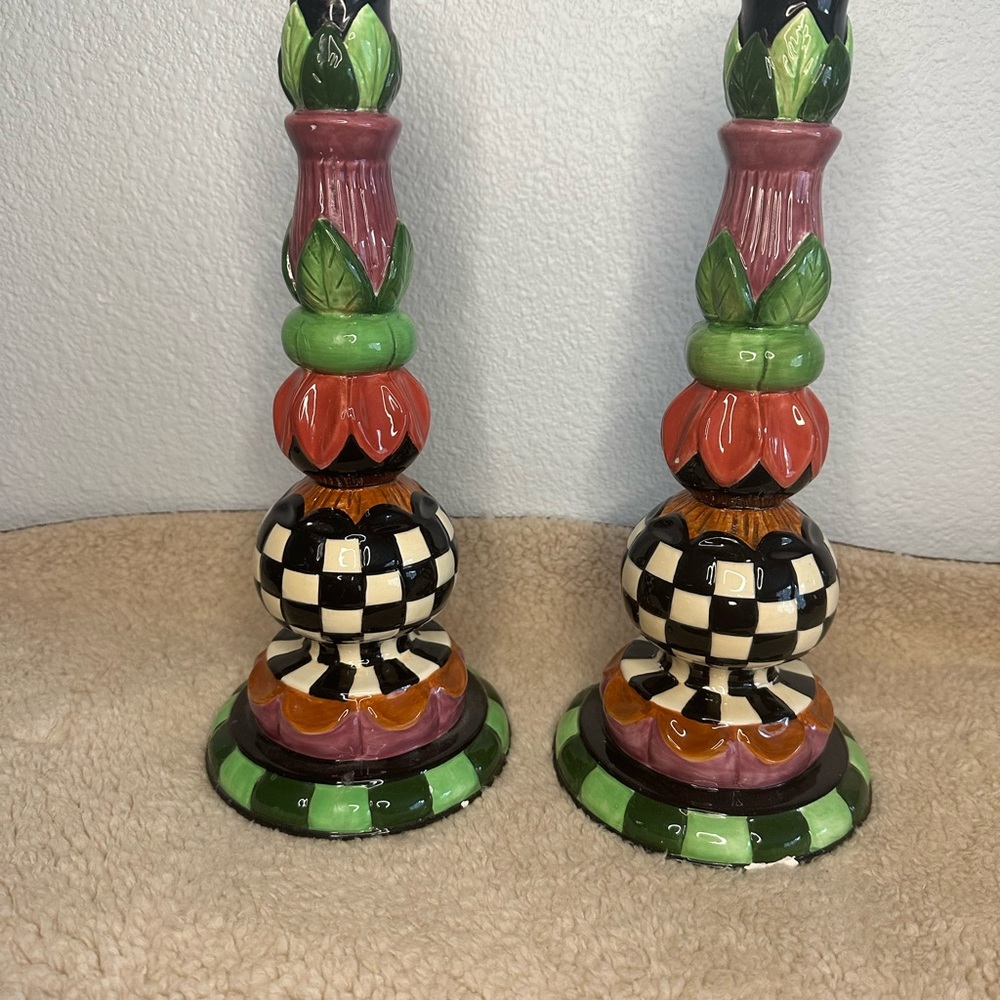 BOHO CANDLE HOLDERS (pair). By Peggy Fairfax Herrick. 1998. Vintage